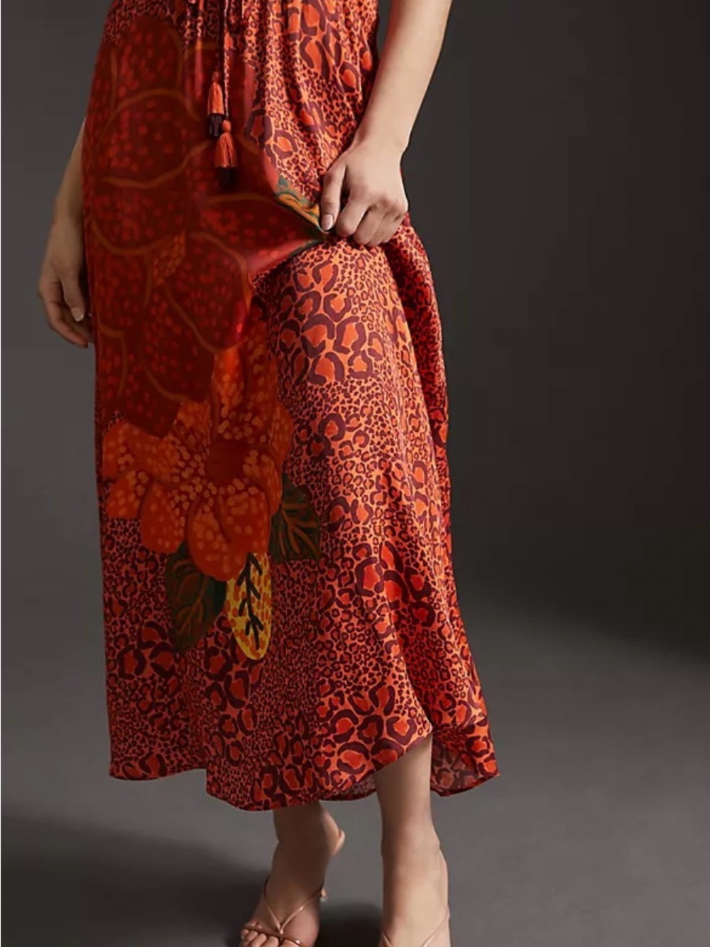 Anthropologie Orange-Red Floral Swim Coverup Dress